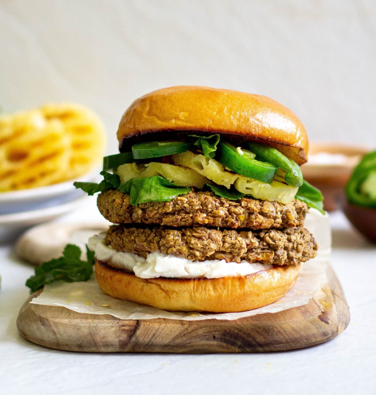 Pineapple Jalapeño Lentil Plant Burger