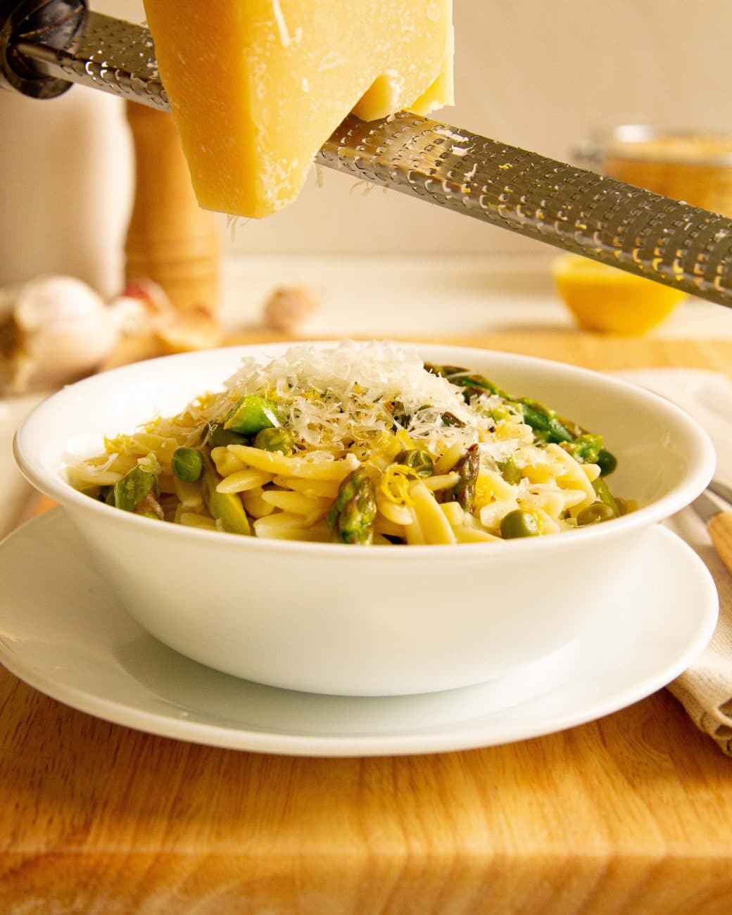 Lemon Parmesan Orzo with Asparagus and Peas